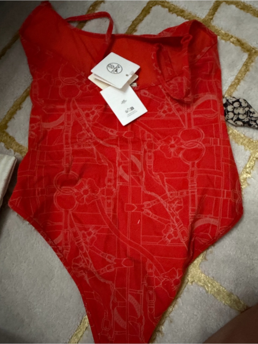 Hermes Red Patterned One-Piece Swimsuit - Picture 6 of 10